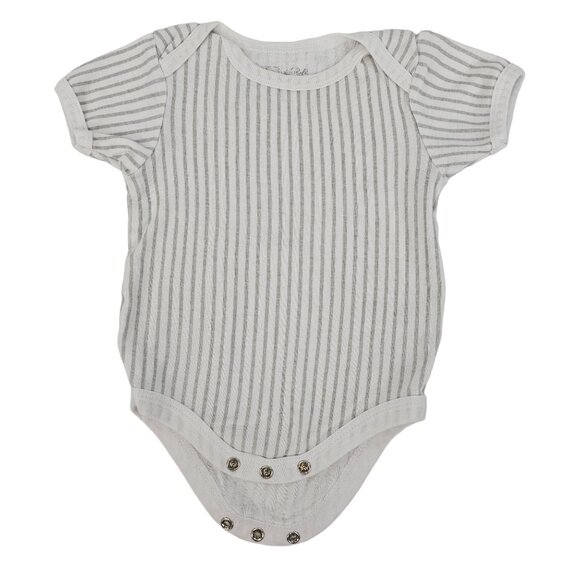 Rene Rofe Baby Bodysuit 6-9m One-Piece Short Sleeve Cotton White & Gray Stripes - Picture 2 of 9